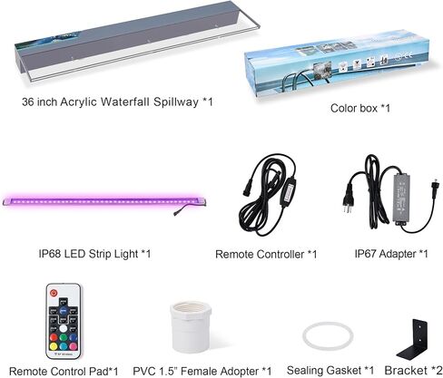 نافورة حوض سباحة مضاءة من بوندو مقاس 91.44 سم مع 7 ألوان متغيرة وجهاز تحكم عن بعد، ممر شلال أكريليك لحديقة النسب الشفافة في الهواء الطلق in Saudi Arabia