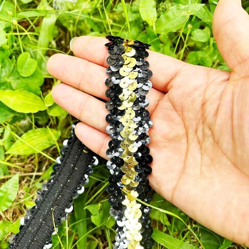 Length 5Yards，Wide 1.9 Inch White Elastic Sequin Ribbon Trim for Sewing Dress Dance Costumes Headband (White) in Saudi Arabia