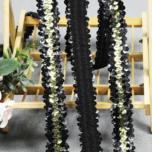 Length 5Yards，Wide 1.9 Inch White Elastic Sequin Ribbon Trim for Sewing Dress Dance Costumes Headband (White) in Saudi Arabia