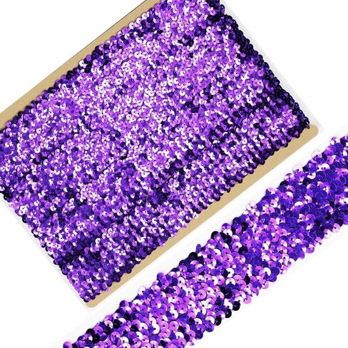 Length 5Yards，Wide 1.9 Inch White Elastic Sequin Ribbon Trim for Sewing Dress Dance Costumes Headband (White) in Saudi Arabia