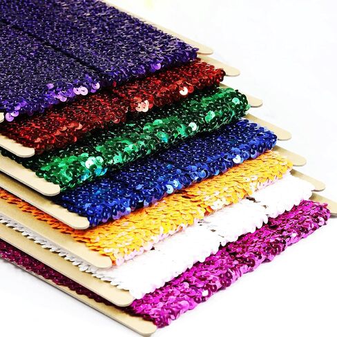 Length 5Yards，Wide 1.9 Inch White Elastic Sequin Ribbon Trim for Sewing Dress Dance Costumes Headband (White) in Saudi Arabia