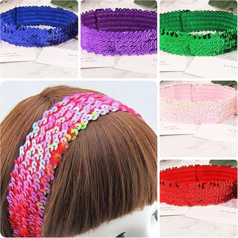 Length 5Yards，Wide 1.9 Inch White Elastic Sequin Ribbon Trim for Sewing Dress Dance Costumes Headband (White) in Saudi Arabia