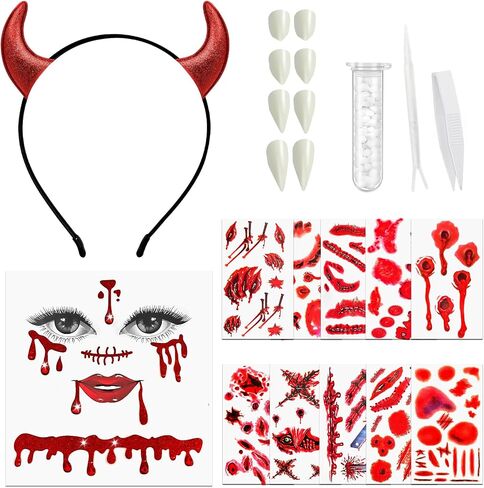 2 Sets Vampire Face Jewels, Halloween Red Blood Costume Face Rhinestone Gems Stick on, Festival Cospaly Accessories for Women Girls Makeup in Kuwait