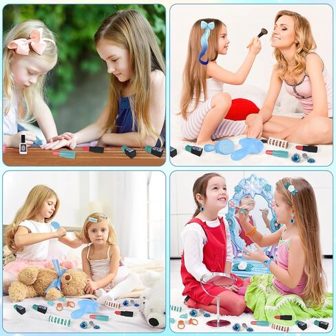deAO Toddler Vanity Makeup Table Toy with Mirror & Chair,Kids Vanity with Light&Music,Pretend Play Makeup Toy with Hair Dryer Toy,Toddler Beauty Salon Set,Gift for Girls 3 4 5 in Kuwait