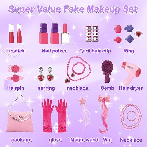 deAO Toddler Vanity Makeup Table Toy with Mirror & Chair,Kids Vanity with Light&Music,Pretend Play Makeup Toy with Hair Dryer Toy,Toddler Beauty Salon Set,Gift for Girls 3 4 5 in Kuwait
