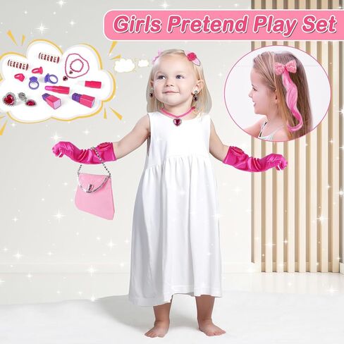 deAO Toddler Vanity Makeup Table Toy with Mirror & Chair,Kids Vanity with Light&Music,Pretend Play Makeup Toy with Hair Dryer Toy,Toddler Beauty Salon Set,Gift for Girls 3 4 5 in Kuwait