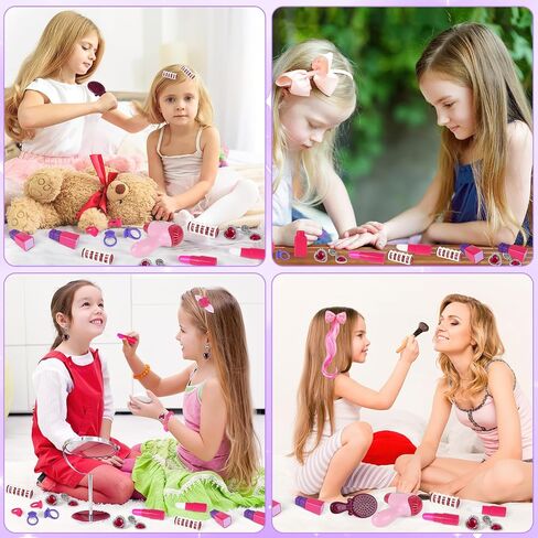 deAO Toddler Vanity Makeup Table Toy with Mirror & Chair,Kids Vanity with Light&Music,Pretend Play Makeup Toy with Hair Dryer Toy,Toddler Beauty Salon Set,Gift for Girls 3 4 5 in Kuwait