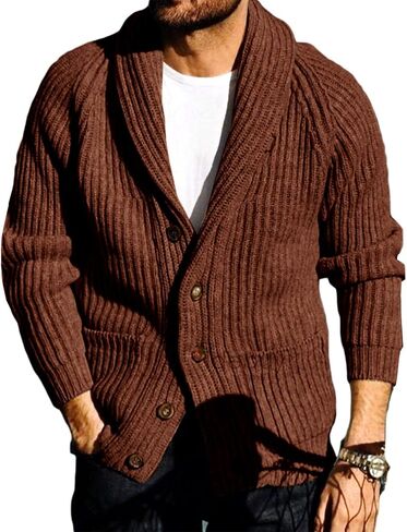 Runcati Mens Shawl Collar Cardigan Sweaters Button Down Open Front Knitwear Cable Knitted Ribbed Jackets Outwear in Kuwait