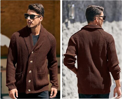 Runcati Mens Shawl Collar Cardigan Sweaters Button Down Open Front Knitwear Cable Knitted Ribbed Jackets Outwear in Kuwait