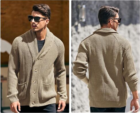 Runcati Mens Shawl Collar Cardigan Sweaters Button Down Open Front Knitwear Cable Knitted Ribbed Jackets Outwear in Kuwait