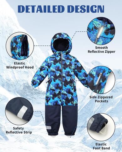 Owntop Kids Snowsuit One Piece | Waterproof Ski Suit | Warmth & Comfort | Girls Boys Snow Jumpsuits for Skiing Snowboarding in Saudi Arabia