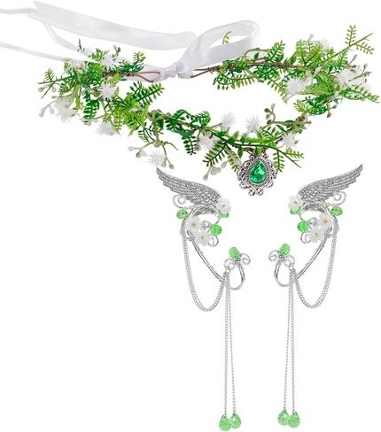 RAINDEWLL تاج الجنية مع آذان قزم مجموعة أصفاد أذن الجان خوذة الهالوين Ren Faire Accessories in Saudi Arabia