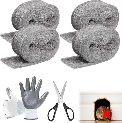 Steel Wool for Mice Control - 3 Pack, 3.2"x12ft Wool, Gap Filler for Home & Garage, DIY Bundle with Gloves & Scissors in Saudi Arabia
