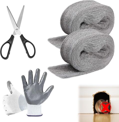 Steel Wool for Mice Control - 3 Pack, 3.2"x12ft Wool, Gap Filler for Home & Garage, DIY Bundle with Gloves & Scissors in Saudi Arabia