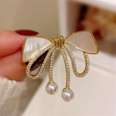 WETMT Gold Bow Brooch Pin for Women Cubic Zirconia Brooch Pins Pearl Lapel Pins for Wedding Party Prom Dress Coat Brooch Pin Jewelry in Saudi Arabia