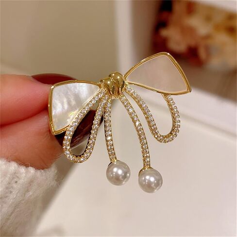 WETMT Gold Bow Brooch Pin for Women Cubic Zirconia Brooch Pins Pearl Lapel Pins for Wedding Party Prom Dress Coat Brooch Pin Jewelry in Saudi Arabia