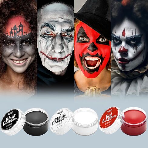 Spooktacular Creations 8 قطع مجموعة مكياج الهالوين 3 مجموعة أساس زيتية لطلاء الوجه والجسم مع 3 فرش طلاء، 2 إسفنجة لمهرج الهالوين SFX Zombie Skeleton Cosplay (أبيض أسود أحمر) in Saudi Arabia
