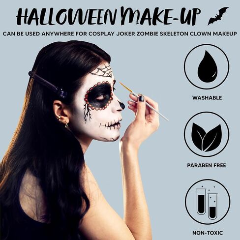Spooktacular Creations 8 قطع مجموعة مكياج الهالوين 3 مجموعة أساس زيتية لطلاء الوجه والجسم مع 3 فرش طلاء، 2 إسفنجة لمهرج الهالوين SFX Zombie Skeleton Cosplay (أبيض أسود أحمر) in Saudi Arabia