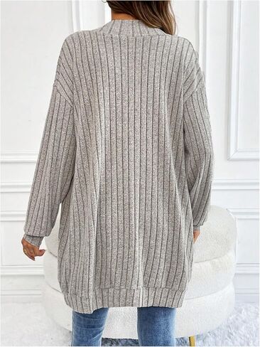 MakeMeChic Women's Maternity Rib Knit Open Front Long Sleeve Cardigan Sweater with Pocket in Saudi Arabia