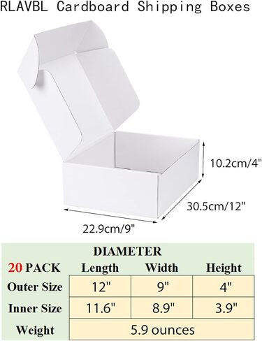 مجموعة صناديق شحن RLAVBL مقاس 9 × 6 × 4 مكونة من 30 قطعة، صندوق من الورق المقوى المموج الأبيض للتغليف والبريد والأعمال in Saudi Arabia