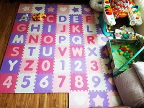 36PCS Foam Floor Tiles Interlocking Puzzle Foam Tiles for Kids Soft Baby Play Mat, 12"x12" Large Educationa Jigsaw Foam Floor Mats for Playroom, Nursery, Gym Pink-Purple(B) in Saudi Arabia