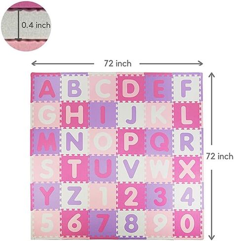 36PCS Foam Floor Tiles Interlocking Puzzle Foam Tiles for Kids Soft Baby Play Mat, 12"x12" Large Educationa Jigsaw Foam Floor Mats for Playroom, Nursery, Gym Pink-Purple(B) in Saudi Arabia