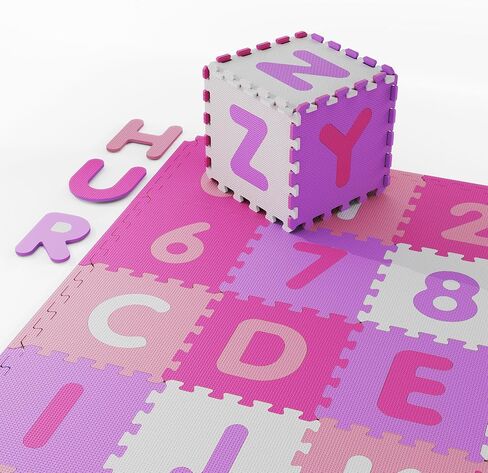 36PCS Foam Floor Tiles Interlocking Puzzle Foam Tiles for Kids Soft Baby Play Mat, 12"x12" Large Educationa Jigsaw Foam Floor Mats for Playroom, Nursery, Gym Pink-Purple(B) in Saudi Arabia