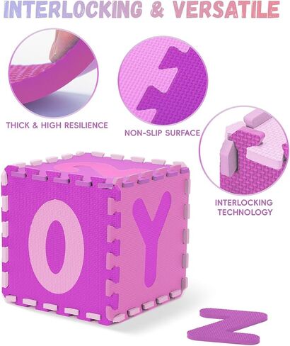 36PCS Foam Floor Tiles Interlocking Puzzle Foam Tiles for Kids Soft Baby Play Mat, 12"x12" Large Educationa Jigsaw Foam Floor Mats for Playroom, Nursery, Gym Pink-Purple(B) in Saudi Arabia