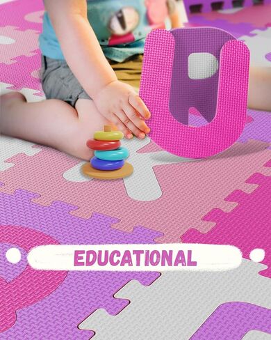 36PCS Foam Floor Tiles Interlocking Puzzle Foam Tiles for Kids Soft Baby Play Mat, 12"x12" Large Educationa Jigsaw Foam Floor Mats for Playroom, Nursery, Gym Pink-Purple(B) in Saudi Arabia