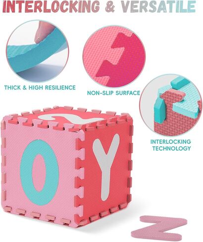 36PCS Foam Floor Tiles Interlocking Puzzle Foam Tiles for Kids Soft Baby Play Mat, 12"x12" Large Educationa Jigsaw Foam Floor Mats for Playroom, Nursery, Gym Pink-Purple(B) in Saudi Arabia