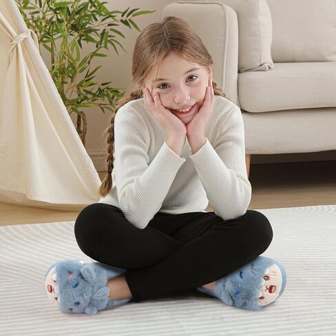 TXJ Sports Kids Slippers for Girls Boys Warm Fleece Winter House Slippers Cute House Shoes Indoor Outdoor in Kuwait