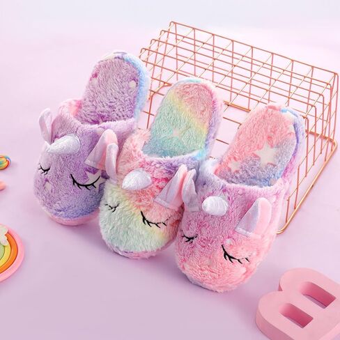 Kids Fuzzy Slippers for Girls Boys Unicorn Glow in the Dark Plush Fleece Warm Indoor Shoes in Kuwait