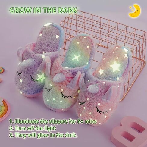 Kids Fuzzy Slippers for Girls Boys Unicorn Glow in the Dark Plush Fleece Warm Indoor Shoes in Kuwait