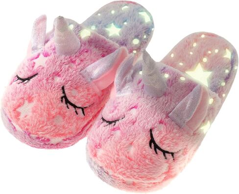 Kids Fuzzy Slippers for Girls Boys Unicorn Glow in the Dark Plush Fleece Warm Indoor Shoes in Kuwait