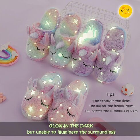 Kids Fuzzy Slippers for Girls Boys Unicorn Glow in the Dark Plush Fleece Warm Indoor Shoes in Kuwait