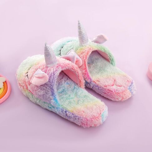Kids Fuzzy Slippers for Girls Boys Unicorn Glow in the Dark Plush Fleece Warm Indoor Shoes in Kuwait