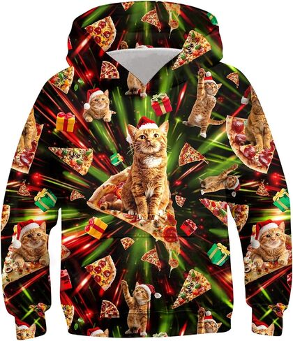 Ugly Christmas Hoodies for Boys Girls Xmas Funny Novelty Cool Sweatshirt Pullover With Pocket Size 6-16 in Saudi Arabia