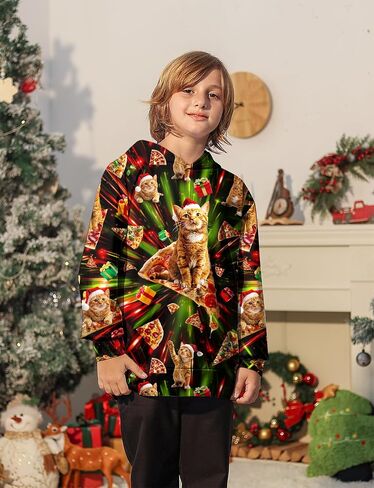 Ugly Christmas Hoodies for Boys Girls Xmas Funny Novelty Cool Sweatshirt Pullover With Pocket Size 6-16 in Saudi Arabia
