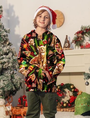 Ugly Christmas Hoodies for Boys Girls Xmas Funny Novelty Cool Sweatshirt Pullover With Pocket Size 6-16 in Saudi Arabia