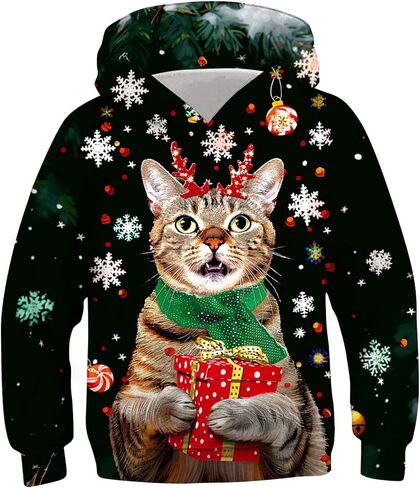 Ugly Christmas Hoodies for Boys Girls Xmas Funny Novelty Cool Sweatshirt Pullover With Pocket Size 6-16 in Saudi Arabia