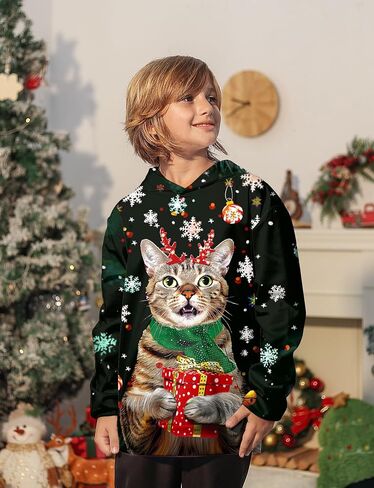 Ugly Christmas Hoodies for Boys Girls Xmas Funny Novelty Cool Sweatshirt Pullover With Pocket Size 6-16 in Saudi Arabia