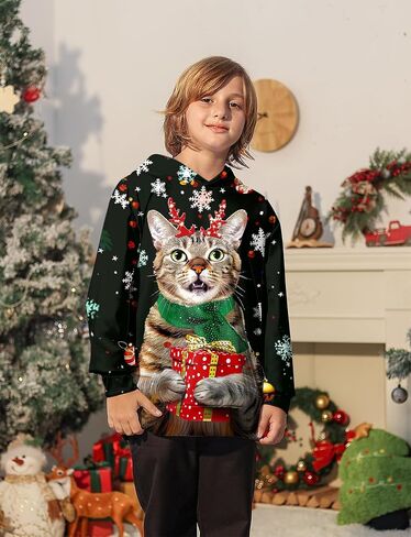 Ugly Christmas Hoodies for Boys Girls Xmas Funny Novelty Cool Sweatshirt Pullover With Pocket Size 6-16 in Saudi Arabia
