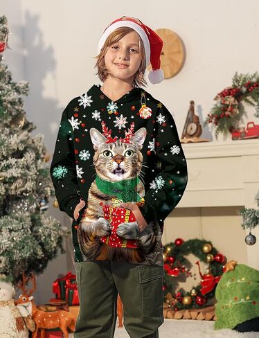 Ugly Christmas Hoodies for Boys Girls Xmas Funny Novelty Cool Sweatshirt Pullover With Pocket Size 6-16 in Saudi Arabia