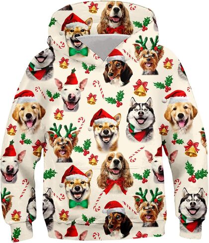 Ugly Christmas Hoodies for Boys Girls Xmas Funny Novelty Cool Sweatshirt Pullover With Pocket Size 6-16 in Saudi Arabia