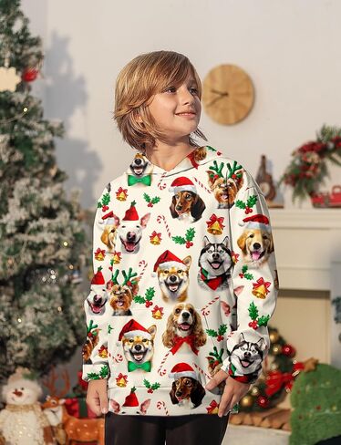 Ugly Christmas Hoodies for Boys Girls Xmas Funny Novelty Cool Sweatshirt Pullover With Pocket Size 6-16 in Saudi Arabia