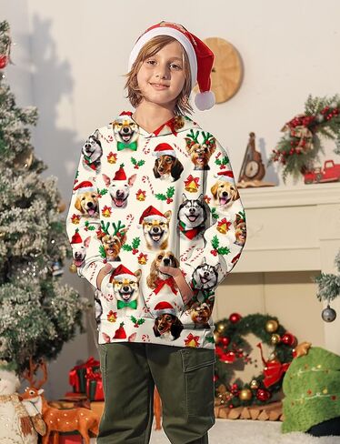 Ugly Christmas Hoodies for Boys Girls Xmas Funny Novelty Cool Sweatshirt Pullover With Pocket Size 6-16 in Saudi Arabia