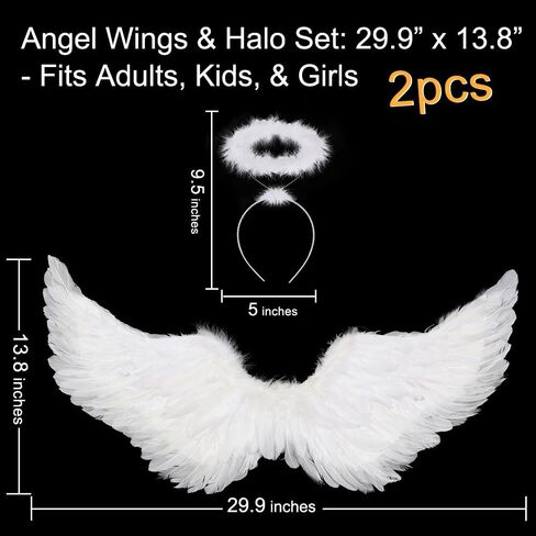 Sunboom أجنحة الملاك الكبار أجنحة بيضاء أجنحة الملاك الأسود أجنحة ريشة للأطفال الفتيات زي أجنحة الملاك النساء in Kuwait