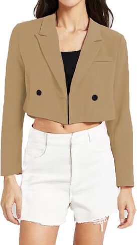 Womens Cropped Blazer Business Casual Lightweight Long Sleeve Suit Jacket Work Office Blazer for Women in Saudi Arabia