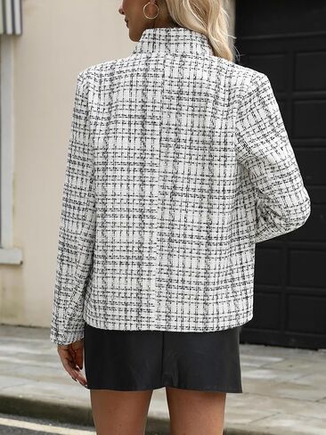 ELLEVEN Womens' Tweed Blazer Long Sleeve Jacket Notch Collar Fully Lined Casual Business Trendy Elegant Work Office Coat in Kuwait