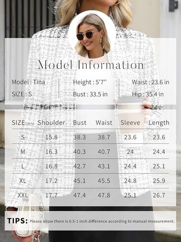 ELLEVEN Womens' Tweed Blazer Long Sleeve Jacket Notch Collar Fully Lined Casual Business Trendy Elegant Work Office Coat in Kuwait